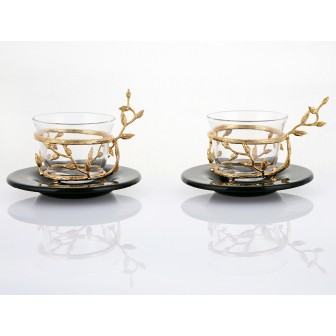 Gold Bud detailed Coffee cup set of 2